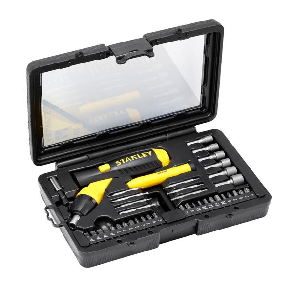 Викрутка Stanley Pistol Grip Ratchet, набір 40 од., бітотримач реверсний 1/4&quot;, прецизійна викрутка, 38 біт, кейс