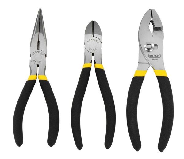 Набір шарнірно-губцевих інструментів Stanley Basic, 3шт, Пасатижі переставні,Плоскогубці подовжені прямі,Кусачки-бокорізи, 152мм
