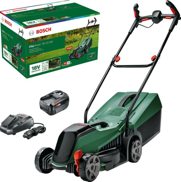 Газонокосарка акумуляторна Bosch CityMower 18V-32-300 18В акб 1х4А*год 34см 31л 30-60мм 9.4кг