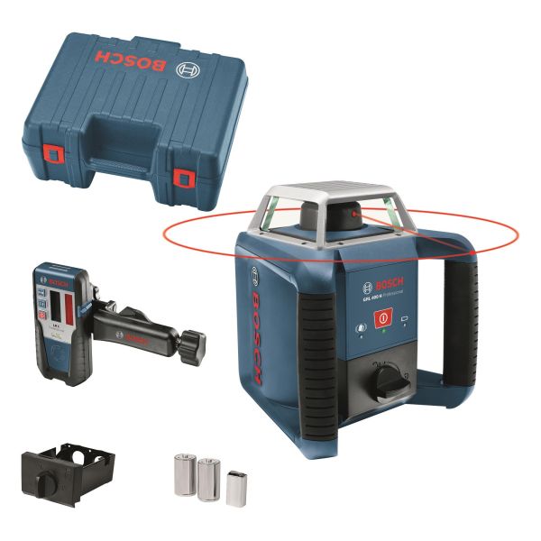 Нівелір лазерний ротаційний Bosch Professional GRL 400 H, 20м/з приймачем 400м, +/-0.08мм/м, 600об/хв, IP54, 2кг, кейс, приймач LR1, АКБ, ЗП