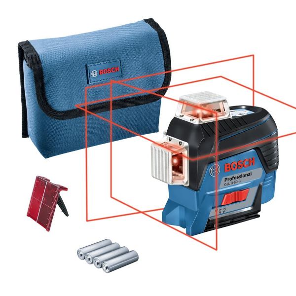 Нівелір лазерний Bosch Professional GLL3-80C, до 30м, з приймачем 120м, +/-0.2мм/м, 4AAx1.5В, IP54, чохол, мішень, 0.9кг