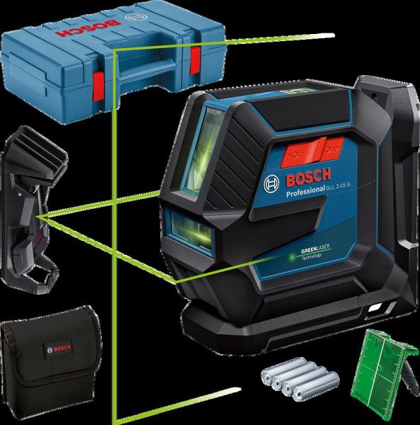 Нівелір лазерний Bosch Professional GLL2-15G+LB10+DK10 до 15м, +/-0.3мм/м, 4AAx1.5В, IP64, штатив, кейс, 0.57кг