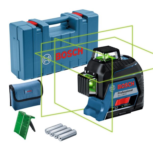 Нівелір лазерний Bosch Professional GLL 3-80 G, до 30м з приймачем 120м, +/-0.3мм/м, кейс, 0.82кг