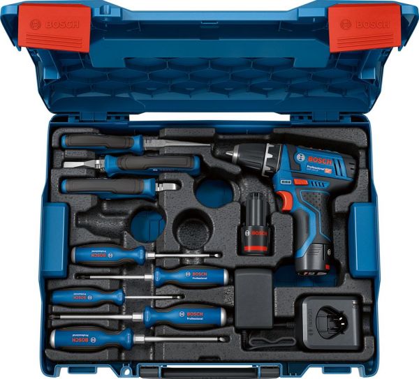 Шурупокрут-дриль акумуляторний Bosch Professional GSR 12V-15 2х2А*год 30Нм 400*1300об/хв 0.89кг GAL 12V-20 + набір ручного інструменту