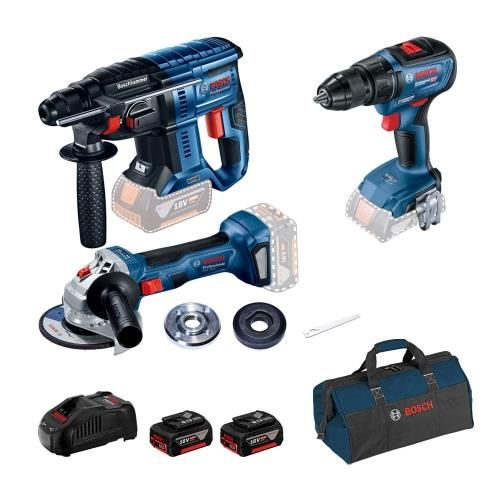 Набір із трьох акумуляторних інструментів Bosch Professional 18В перфоратор GBH 180-LI дриль-шурупокрут GSR 18V-50 акб 2х 5А*год сумка