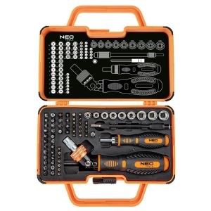 Набір біт з бітотримачем Neo Tools, 1/4&quot;, 69шт, 55 біт, 9 торцевих головок