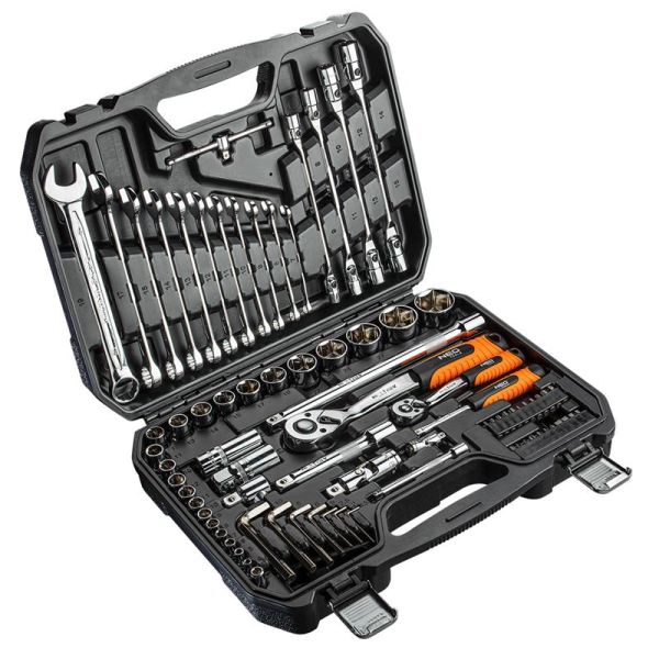 Набір інструментів Neo Tools, 1/2", 1/4", 77шт, CrV