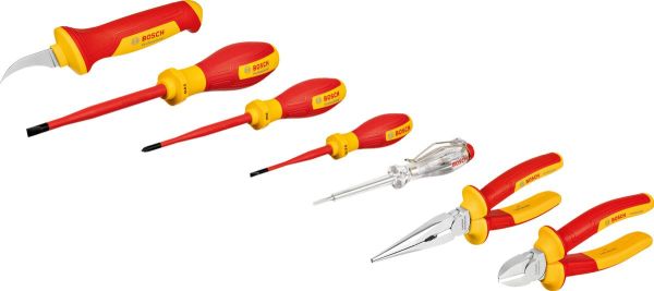 Набір інструментів Bosch Professional, 7 шт, (плоскогубці / викрутки / ніж), VDE