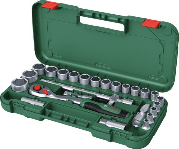 Набір торцевих головок Bosch, 1/2", 25 предметів, з тріскачкою