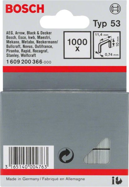 Металеві скоби Bosch Professional тип 53, 10х11.4х0.74мм, 1000шт