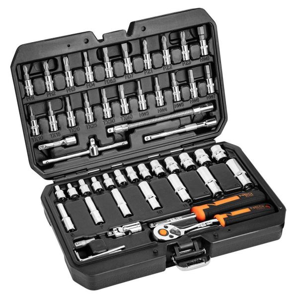 Набір інструментів Neo Tools, набір торцевих головок, 53шт, 1/4", CrV, кейс