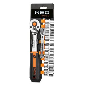 Набір торцевих головок Neo Tools, 12шт, 3/8&quot;, тріскачка 90 зубців, CrV