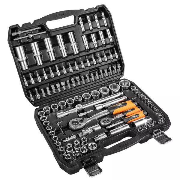 Набір інструментів Neo Tools, набір торцевих головок, 108шт, 1/2", 1/4", CrV, кейс