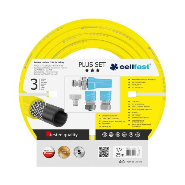 Набір для поливу Cellfast PLUS в комплекті шланг 1/2&#39; 25м 3 шари -10…+50&#176;C зрошувач комплект для підключення