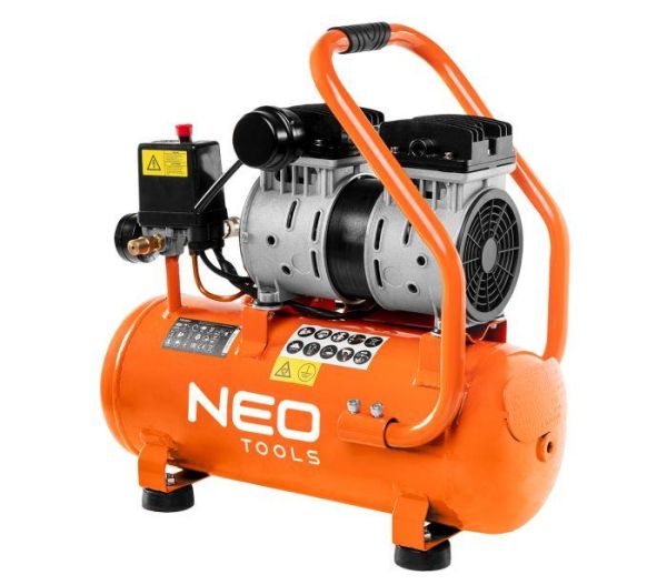 Компресор повітряний Neo Tools, безолійний, 500Вт, 12л, 95л/хв, 8бар, 2-х поршневий, IP20, 17.04кг