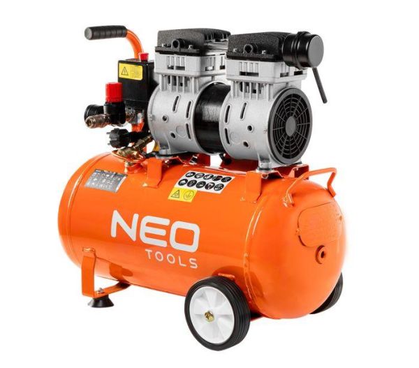 Компресор повітряний Neo Tools, безолійний, 800Вт, 24л, 125л/хв, 8бар, 2-х поршневий, IP20, 20.07кг