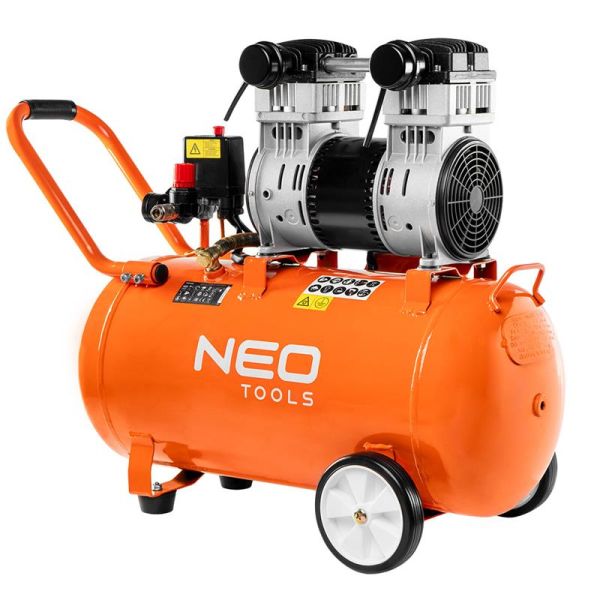 Компресор повітряний Neo Tools, безолійний, 1150Вт, 50л, 180л/хв, 8бар, 2-х поршневий, IP20, 33.08кг