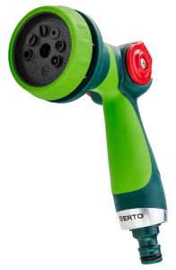 Зрошувач ручний Verto, пістолетний, 1/2&quot;-3/4&quot;, 8 функцій, плавне регулювання напору води великим пальцем, тримач двокомпонентний