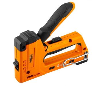 Степлер Neo Tools 4в1, 6-14мм, тип скоб J, G, L, E, алюмінієвий, регулювання забивання скоби