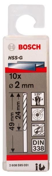 Свердло Bosch Professional HSS-G по металу, 2мм, 10шт