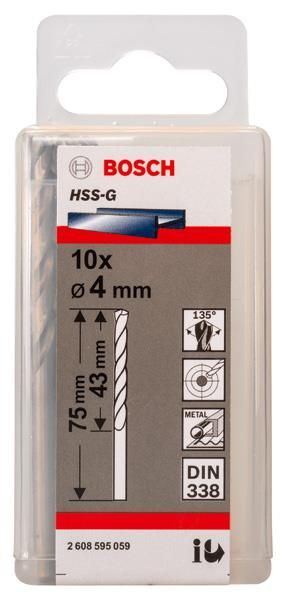 Свердло Bosch Professional HSS-G по металу, 4мм, 10шт