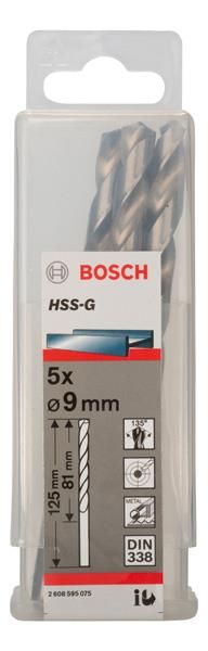 Свердло Bosch Professional HSS-G по металу, 9мм, 5шт