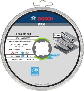 Диск відрізний Bosch Professional X-LOCK Inox по нержавіючій сталі 125x1.6x22.23мм, 10шт