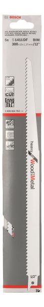Полотно пиляльне для шабельної пилки Bosch Professional по дереву та металу, S 1411 DF, 6TPI, 5шт