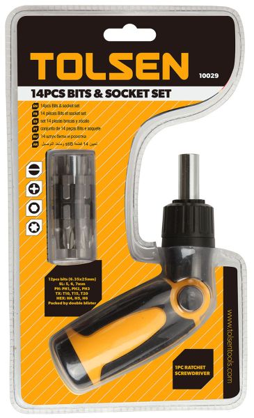 Біти Tolsen, набір 4шт, 1/4&quot;, бітотримач, SL,PH,TX,HX, CrV