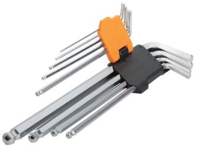 Ключі шестигранні Tolsen, набір 9шт, довгі, кулястий наконечник, 1.5-10мм, CrV