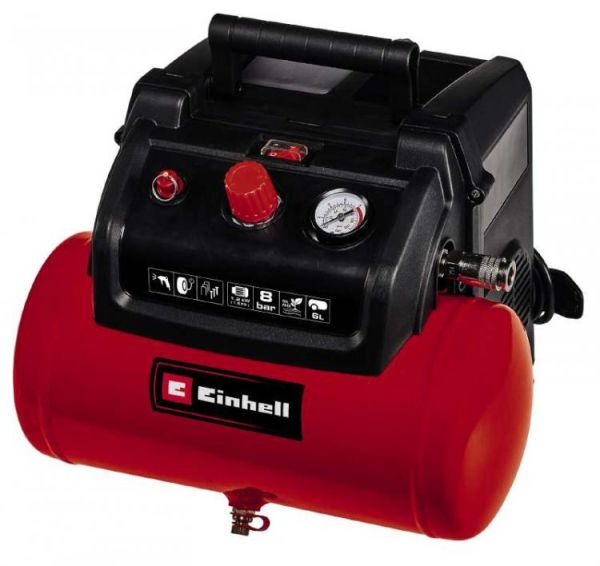 Компресор повітряний Einhell TC-AC 190/6/8 OF Set, безолійний, 1200Вт, 6л, 190л/хв, 7бар, 9.2кг