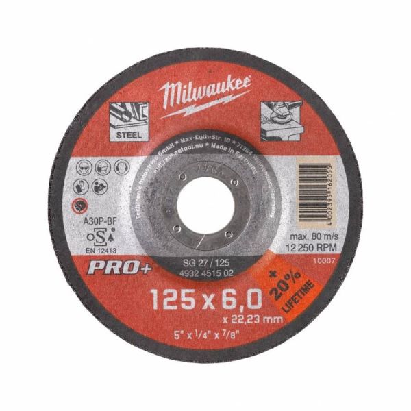 Диск зачисний Milwaukee по металу PRO+, 125х6х22.23мм