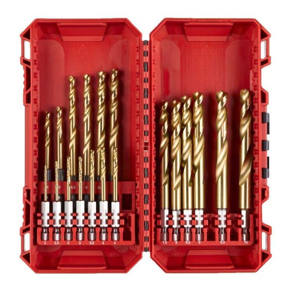 Набір свердел по металу Milwaukee RedHEX Shockwave HSS-TiN, 19шт, 2-10мм, кейс