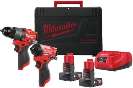 Набір із двох акумуляторних інструментів Milwaukee M12 FPP2A2-402X шурупокрут-дриль M12 FPD2-0 гвинтоверт M12 FID2-0 акб М12 2х4А&#183;год ЗП C12C кейс