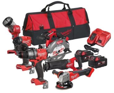Набір із шести акумуляторних інструментів Milwaukee M18 FPP6G3-502B 18В шурупокрут-дриль M18 FPD3 гвинтоверт ударний M18 FID3 кутова шліфувальна машина M18 FSAG