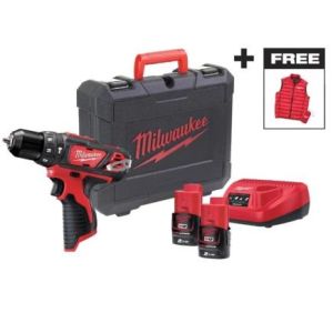 Шурупокрут-дриль акумуляторний Milwaukee M12 BPD-202C 12В 2х2А*год 30Нм 0*1500об/хв ЗП C12C жилет кейс 1.2кг