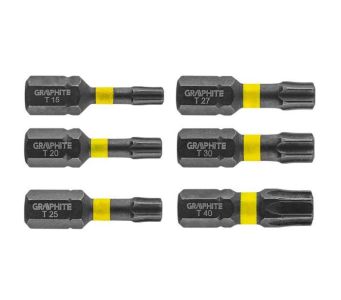 Біти GRAPHITE, набір 6шт, 1/4&quot;, ударні, TX, 25мм, сталь S2
