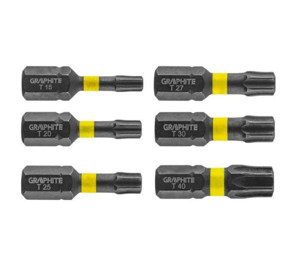 Біти GRAPHITE, набір 6шт, 1/4", ударні, TX, 25мм, сталь S2