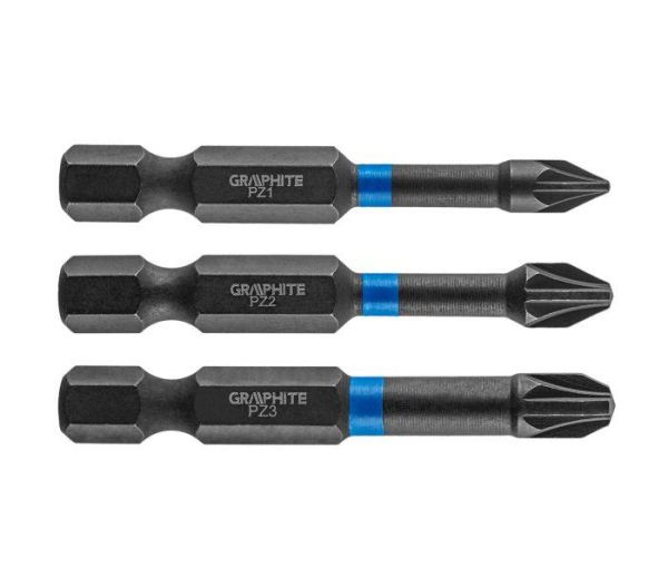 Біти GRAPHITE, набір 3шт, 1/4", ударні, PZ, 50мм, сталь S2