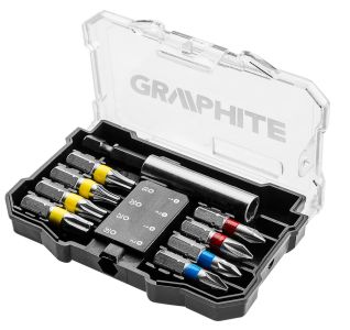Біти GRAPHITE, набір 9шт, 1/4&quot;, подовжувач 60мм, PH,PZ,TX, 25мм, сталь S2, кейс