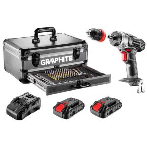 Шурупокрут-дриль акумуляторний GRAPHITE Energy+ 18В 2х2.0А&#183;год 44Нм 0-1250об/хв набір 109шт приладдя кейс 7.35кг