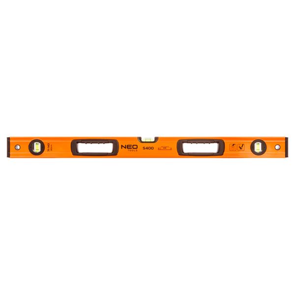 Рівень Neo Tools S 400 алюмінієвий, 80см, 3 капсули, 2 отвори для рук