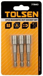 Головки торцеві Tolsen магнітні, набір 3шт, 1/4&quot;х65мм, 8мм, сталі 40Cr