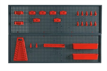 Панель для інструменту TOPEX перфорована, 2шт 25x80см, 2 контейнера, 10 затискачів, 8 захватів