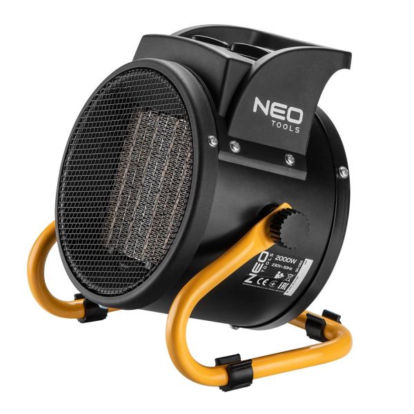 Теплова гармата електрична Neo Tools, 2кВт, 30м2, 197м3/год, керамічний нагрів. елемент (PTC), чорний, 1.55кг