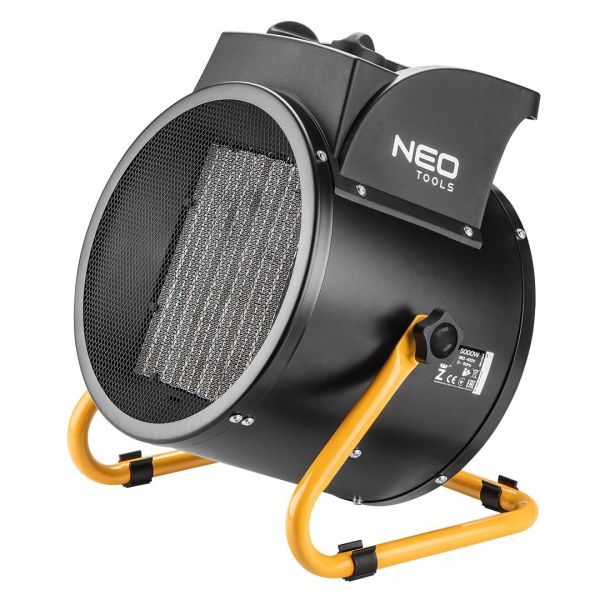 Теплова гармата електрична Neo Tools, 5кВт, 80м2, 588м3/год, 380В, керамічний нагрів. елемент (PTC), чорний, 4.22кг