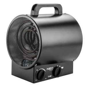 Теплова гармата електрична Neo Tools, 2кВт, 50м2, 253м3/год, нагрів. елемент - нерж. сталь, чорний, 2.78кг