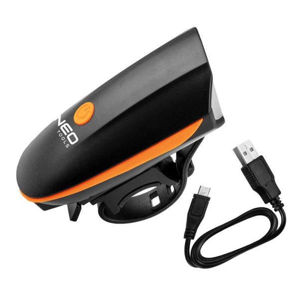 Ліхтар велосипедний Neo Tools фронтальний, 250 люмен, 3Вт, USB, 1200мА&#183;год, 3 функцій освітлення, IPX4