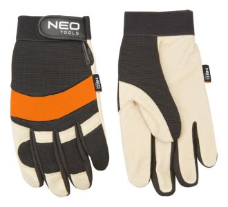 Рукавички робочі Neo Tools, свиняча шкіра, неопрен, фіксація зап&#39;ястя, р.10, чорно-білий