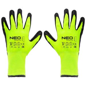 Рукавички робочі Neo Tools, утеплені, латексне покриття, поліестер, р.9, зелено чорні
